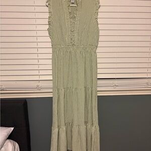 London Times Green and White Striped Ruffle Dress